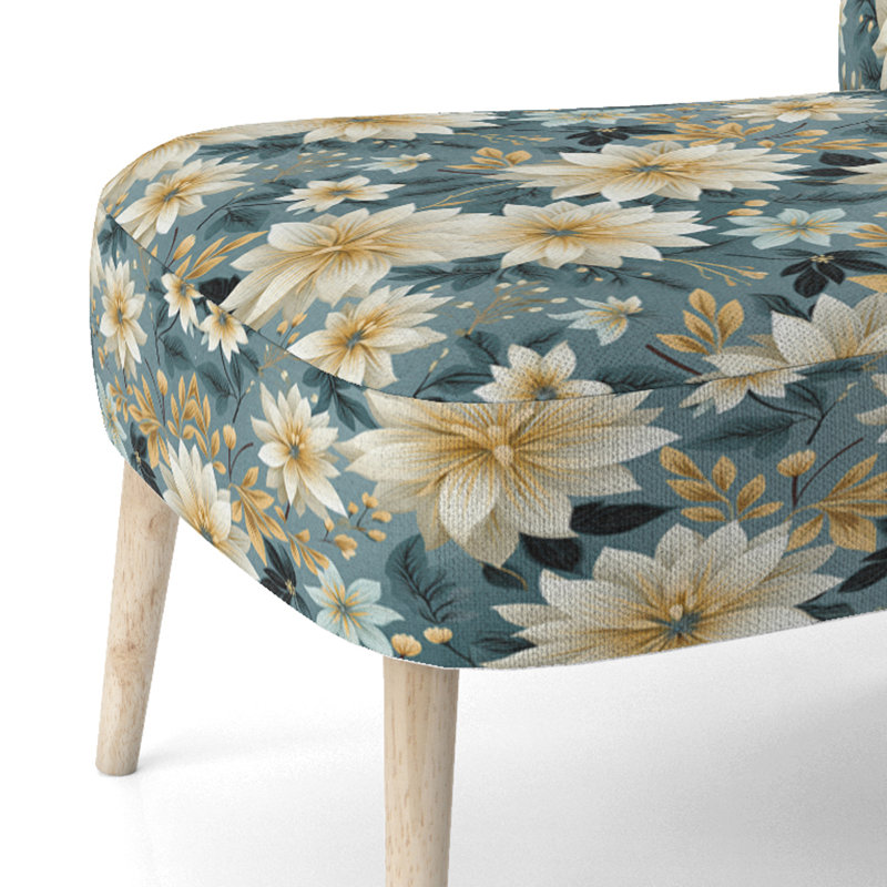 Bleu et or géométrique Floral Harmony Fusion - Chaise d'appoint rembourrée de style campagnard, chaise d'appoint rustique à motif floral