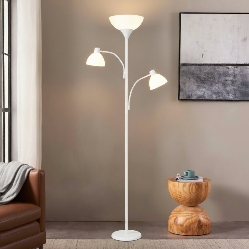 Sky Dome Double 72 in. Industrial 3-Way Dimming LED White Floor Lamp with 3 Versatile Adjustable Bowl Shades, White