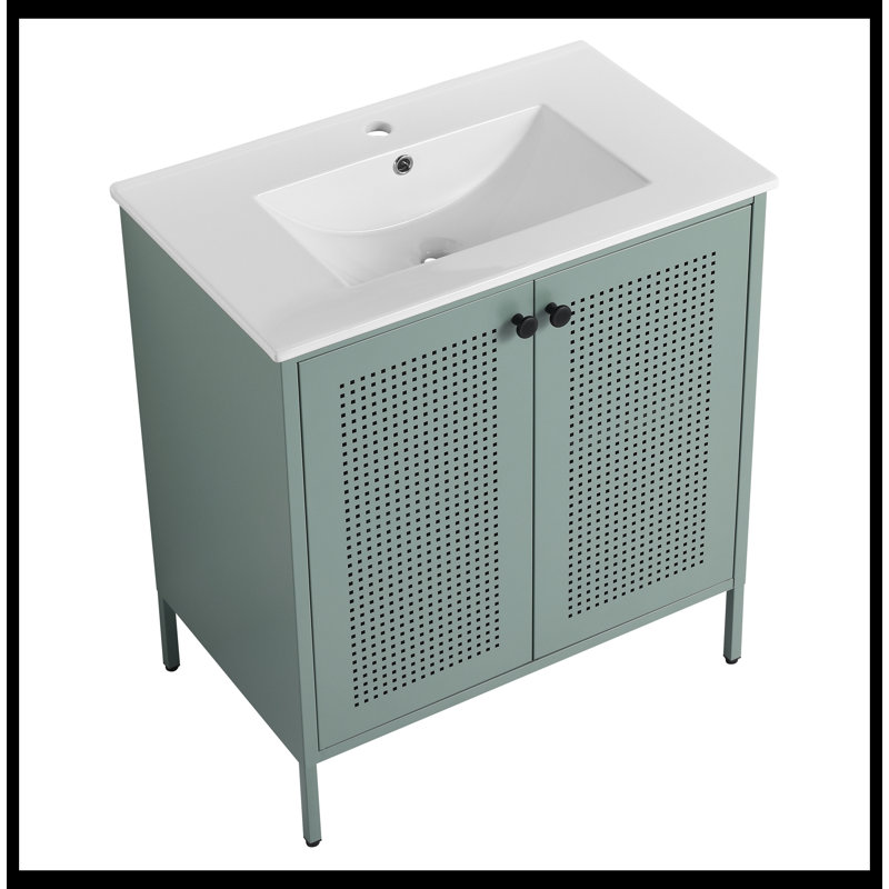 Meuble-lavabo simple 30 po avec plateau en céramique Evangelyn, Vert menthe