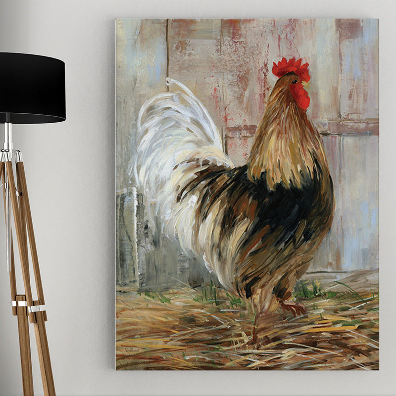 Premium Farmhouse Rooster On Canvas by Sally Swatland Print