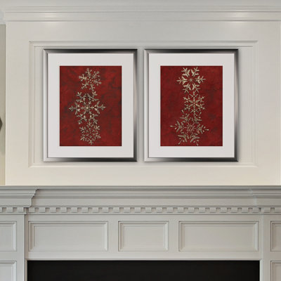 " Snowflakes On Red " 2 - Pieces