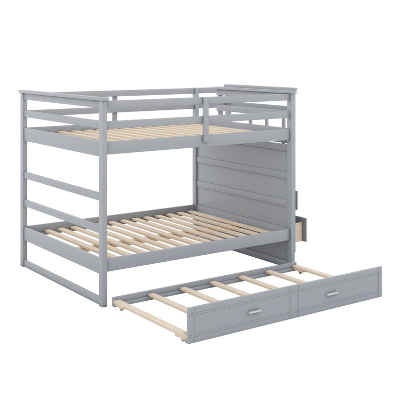 Bunk Bed With Trundle Bed And Staircase, Gray