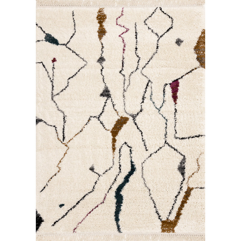Tapis crème tribal / Sud-Ouest, Rectangle 7 pi 10 po x 10 pi 10 po