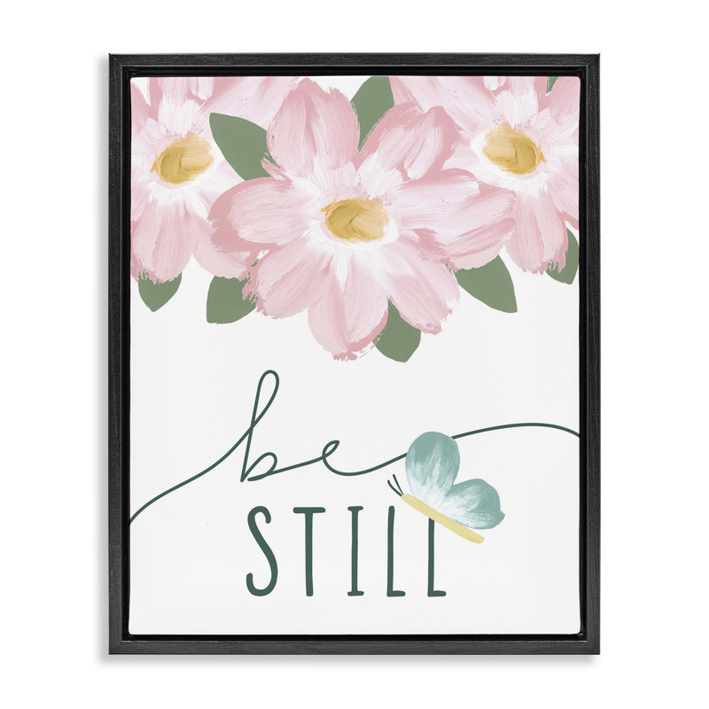 "Be Still with Florals", art mural sur toile flottante par Blue Chair Blessing, Cadre flottant noir de jais