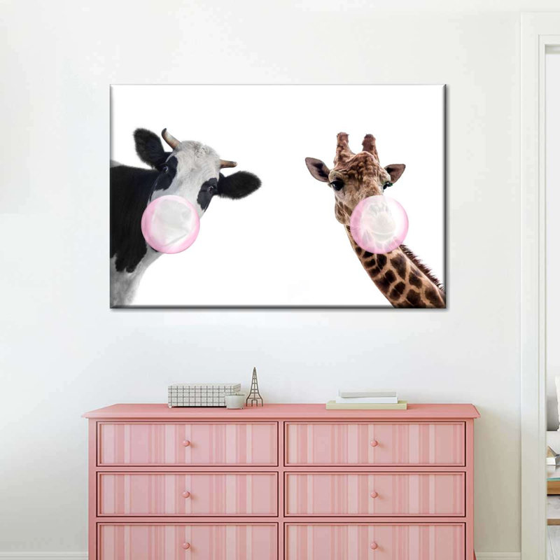 «Bubble Gum», animaux rigolos sur toile, H 12 po x l 8 po x P 1 po