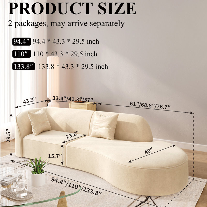 Canapé 110 po, H 28,74 po x l 110 po x P 41,73 po