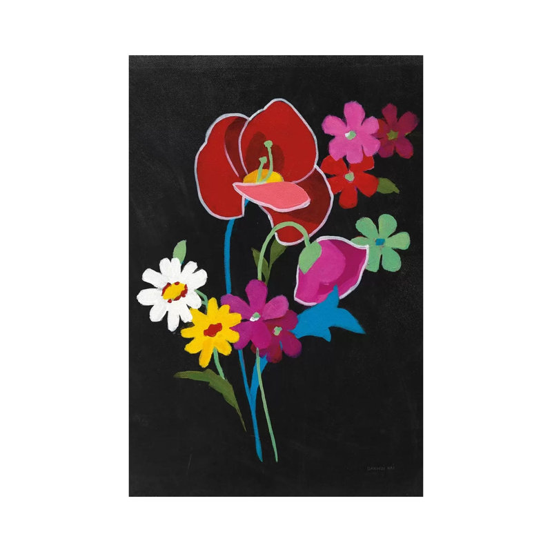Alpine Bouquet II On Black by Danhui Nai - Wrapped Canvas Painting, 20.32 cm H x 30.48 cm W