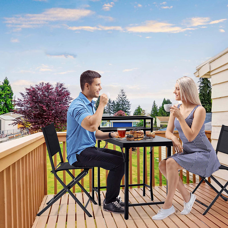 3PCS Patio Bistro Set, Patio Set of Foldable Patio Table and Chairs,Outdoor Patio Furniture Sets,Black