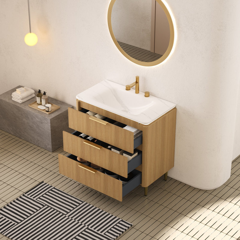 Meuble-lavabo de salle de bain, armoire de rangement autoportante, tiroirs, pré-assemblé