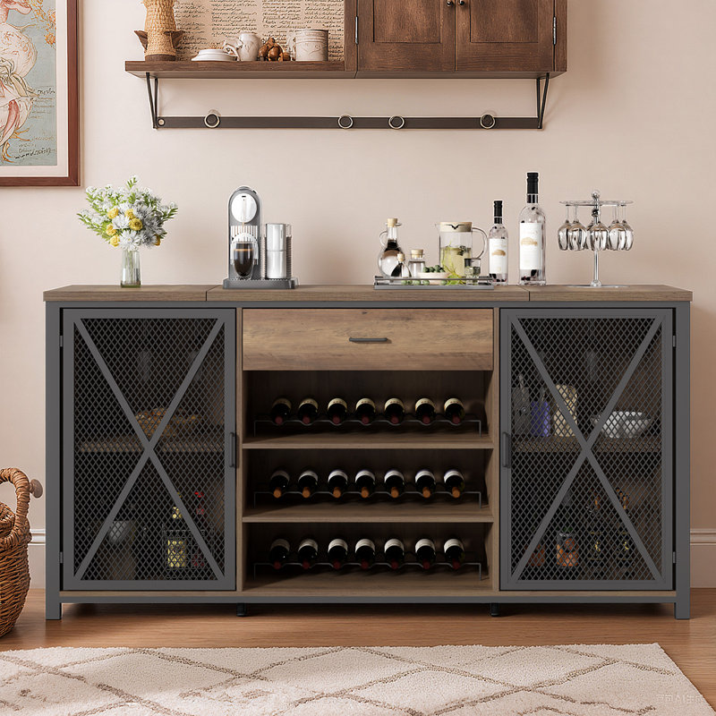 70.9'' Bar Cabinet With Fridge Space, Rustic Oak