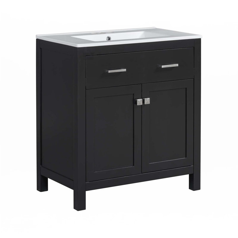 Meuble-lavabo de 30 pouces avec lavabo en céramique, Noir, noir, noir, noir