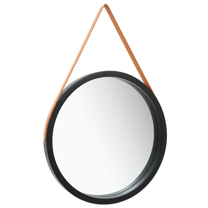 Hanging Mirror Height Adjustable Wall Mirror Bathroom Mirror Round, Black, 23.60"