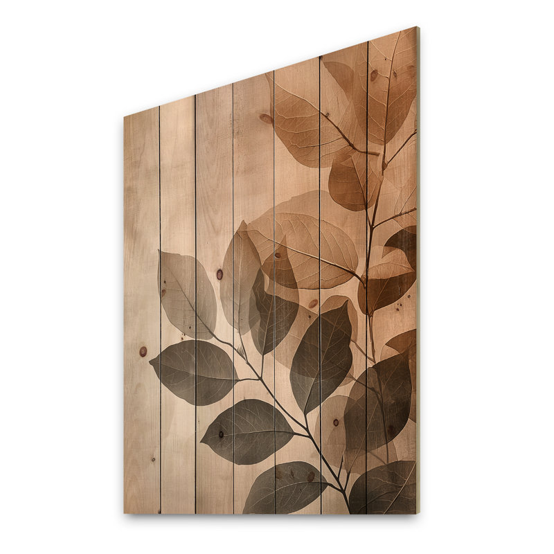 Collage mosaïque de feuilles taupe II - impression sur bois de feuilles - sur bois de pin naturel
