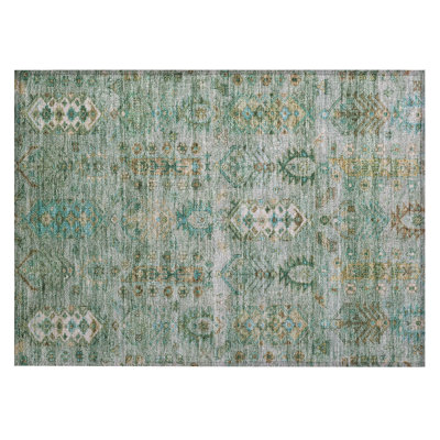 Machine Washable Indoor/Outdoor Xhevrie Sage Rug