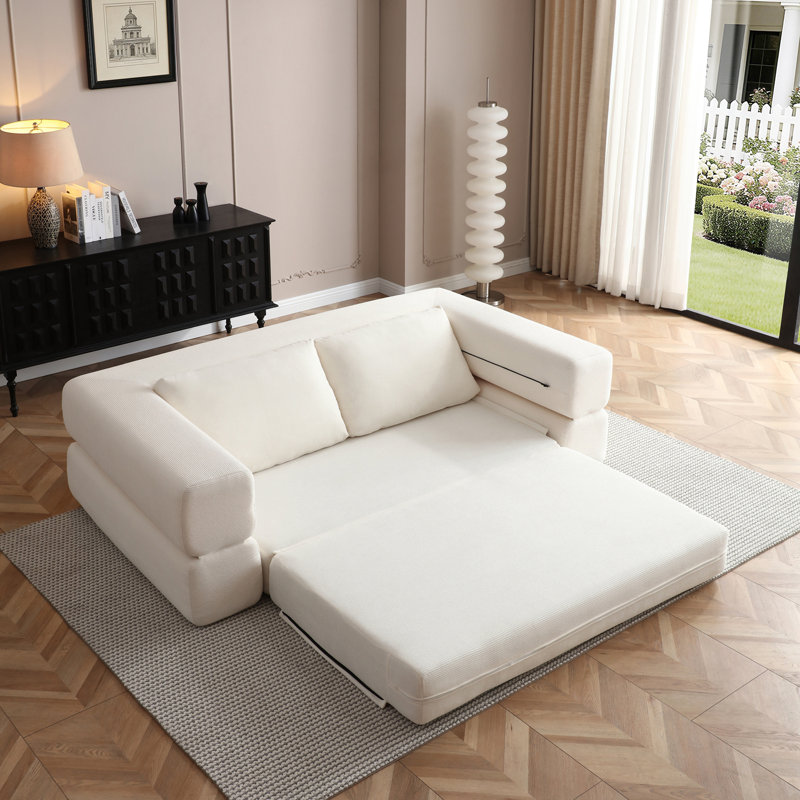 Canapé pliant en velours côtelé avec coussins, Beige