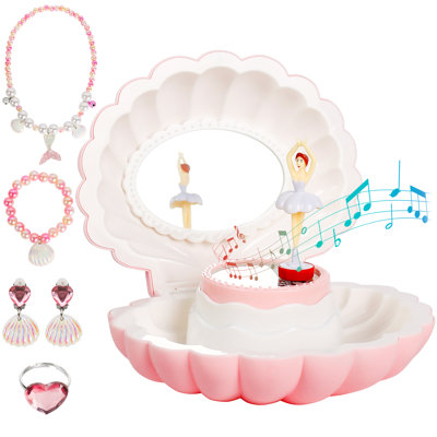 Boîte à musique avec ensemble de bijoux, boîte à bijoux ballerine, boîte à bijoux musicale avec miroir à DEL pour anniversaire, Noël, journée des enfants, boîte de rangement pour enfants