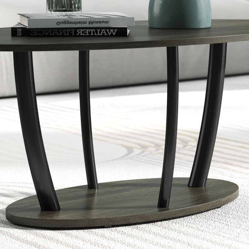 Table basse ovale à 2 niveaux avec rangement central Mandy, Gris / Noir, Gris