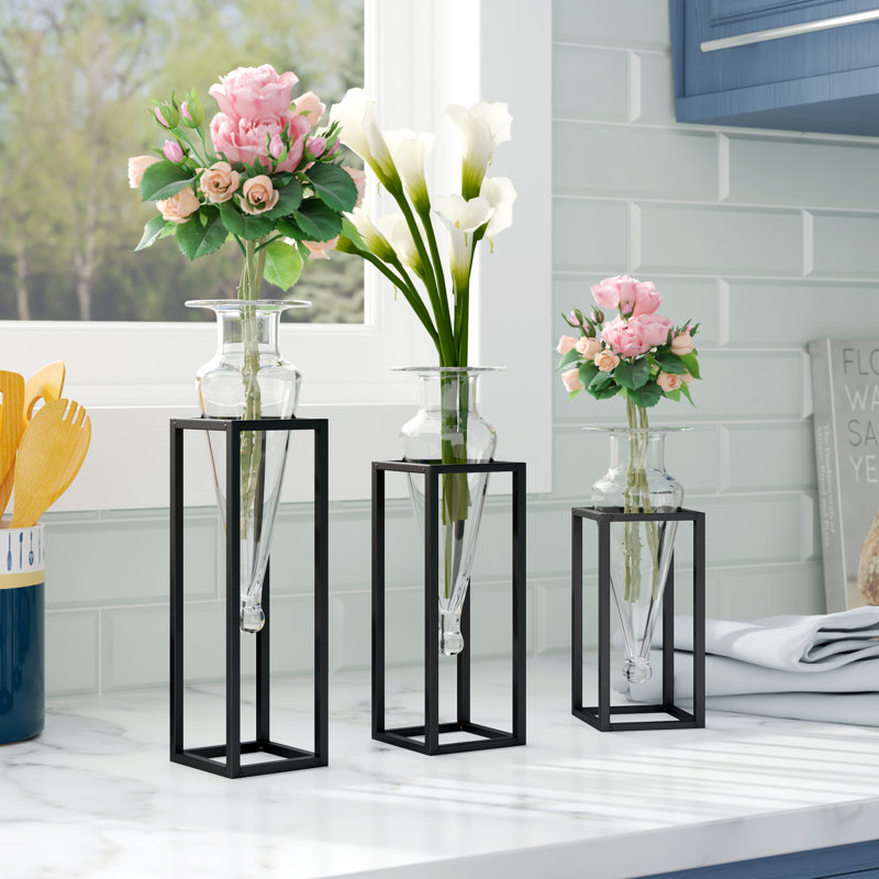 3 Piece Glass Table Vase, Clear
