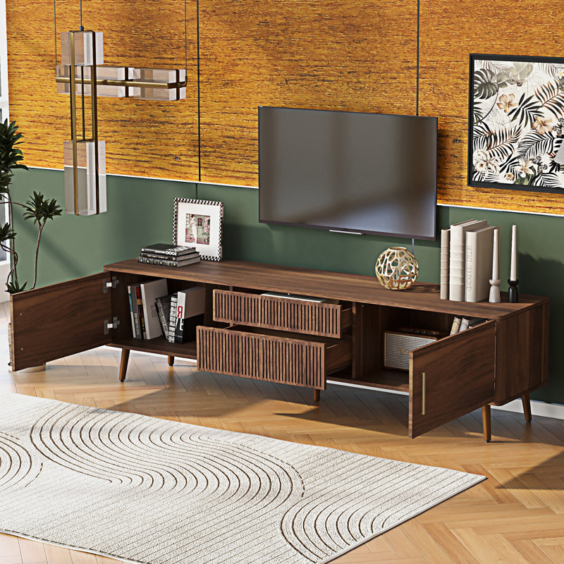 Mid Century TV Stand With 2 Drawers