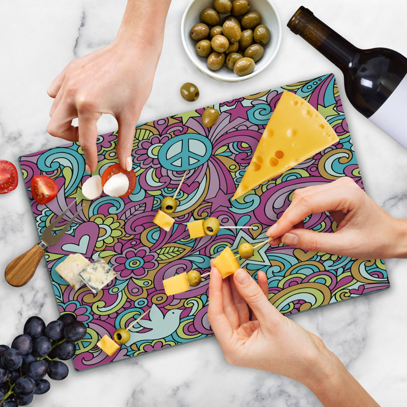 Ambesonne Groovy Cutting Board Large Size Funky 60s Fun Retro Multicolor