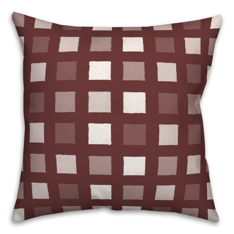 Plaid Outdoor Reversible Throw Pillow, H 18 po x l 18 po, Marron
