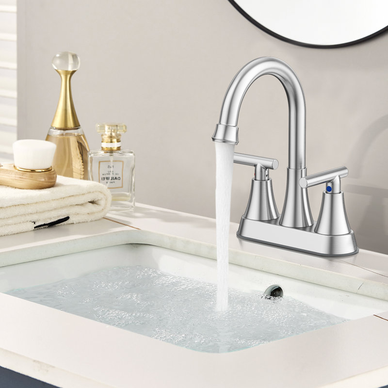 Centerset 2-handle Bathroom Faucet with Drain Assembly, Stainless Steel