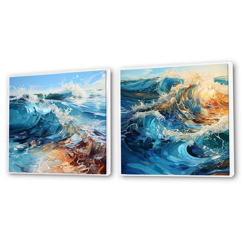 «Ocean Charm», ensemble de 2 collages carrés vifs, Cadre flottant blanc, H 16 po x l 33 po