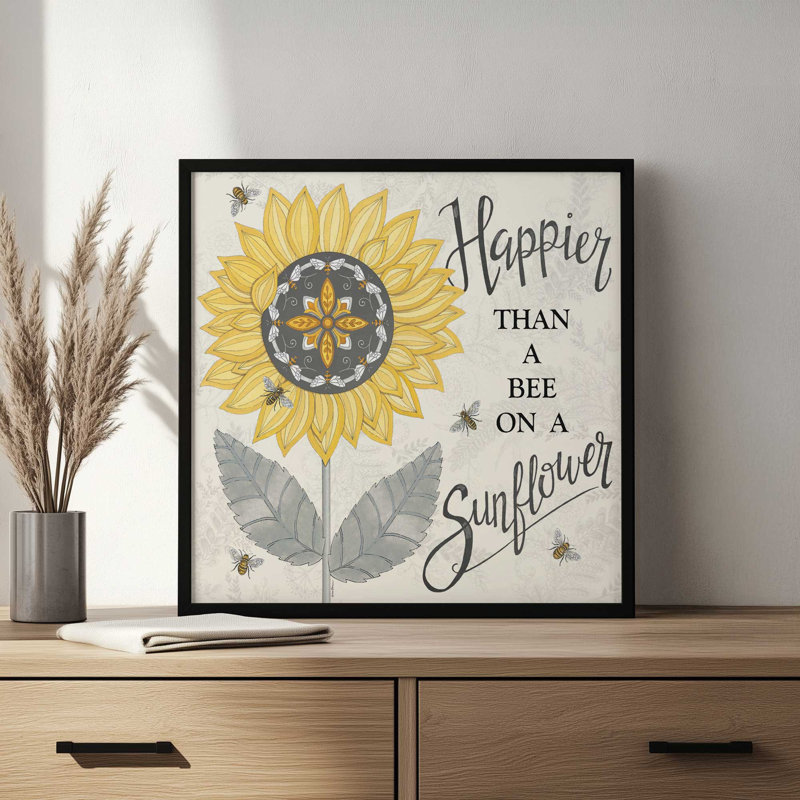 « Plus heureuse qu’une abeille sur un tournesol » de Deb Strain – Reproduction, L 30 po x H 30 po, Argent