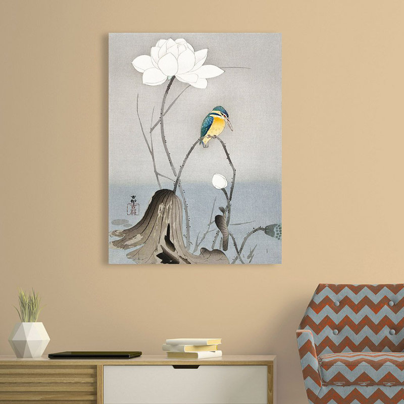 Kingfisher With Lotus Flower by Ohara Koson - No Frame Painting on Canvas, 70cm H x 50cm W x 4cm D