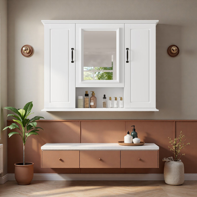 Armoire à pharmacie 36 po, armoire de rangement murale pour salle de bain, armoire murale moderne avec miroir, armoire à miroir avec 3 portes (meuble-lavabo non inclus)
