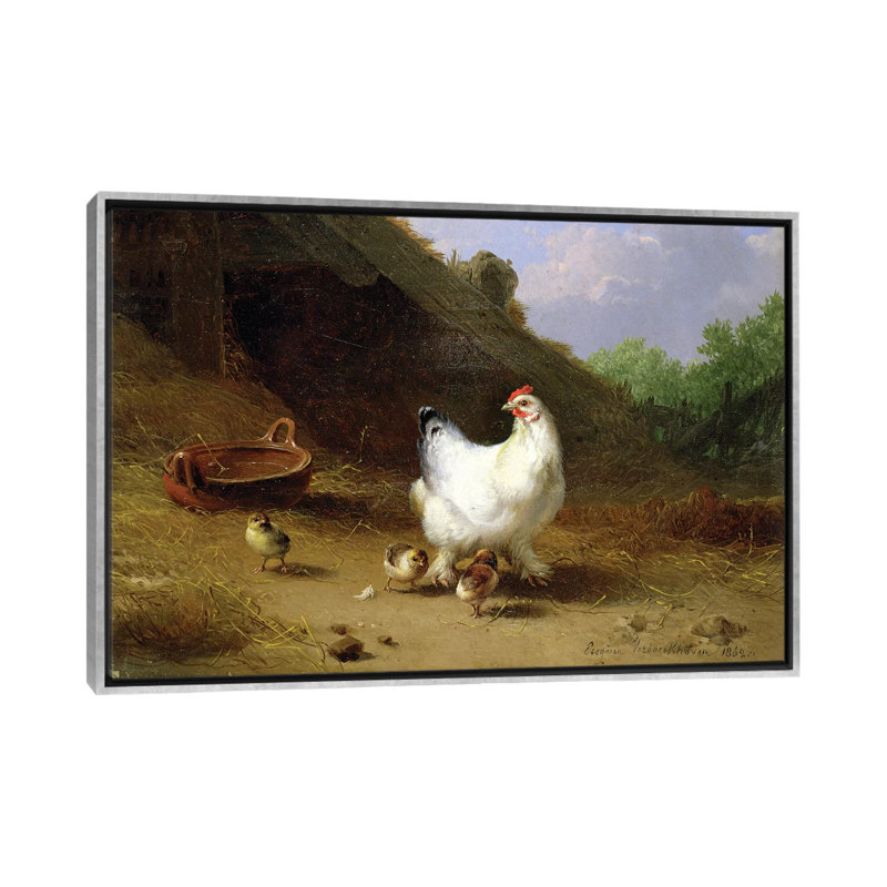 «A Hen with Her Chicks» par Theo van Rysselberghe - impression d'art graphique, H 18 po x l 26 po x P 1,5 po, Aucun mat