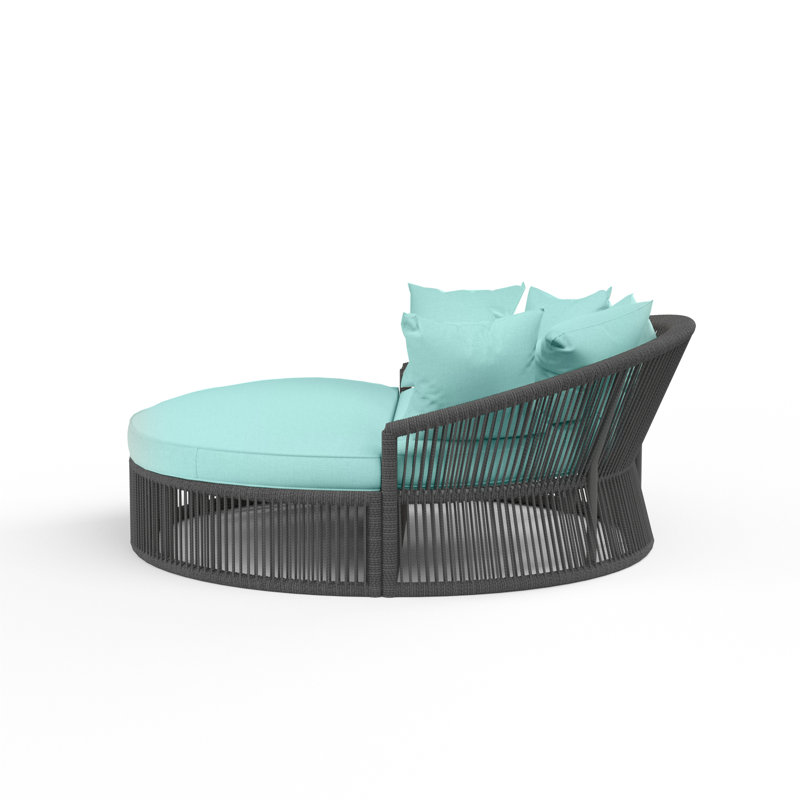 Miami Outdoor 2 - Seat Patio Daybed, Dupione Celeste Sunbrella®, Black
