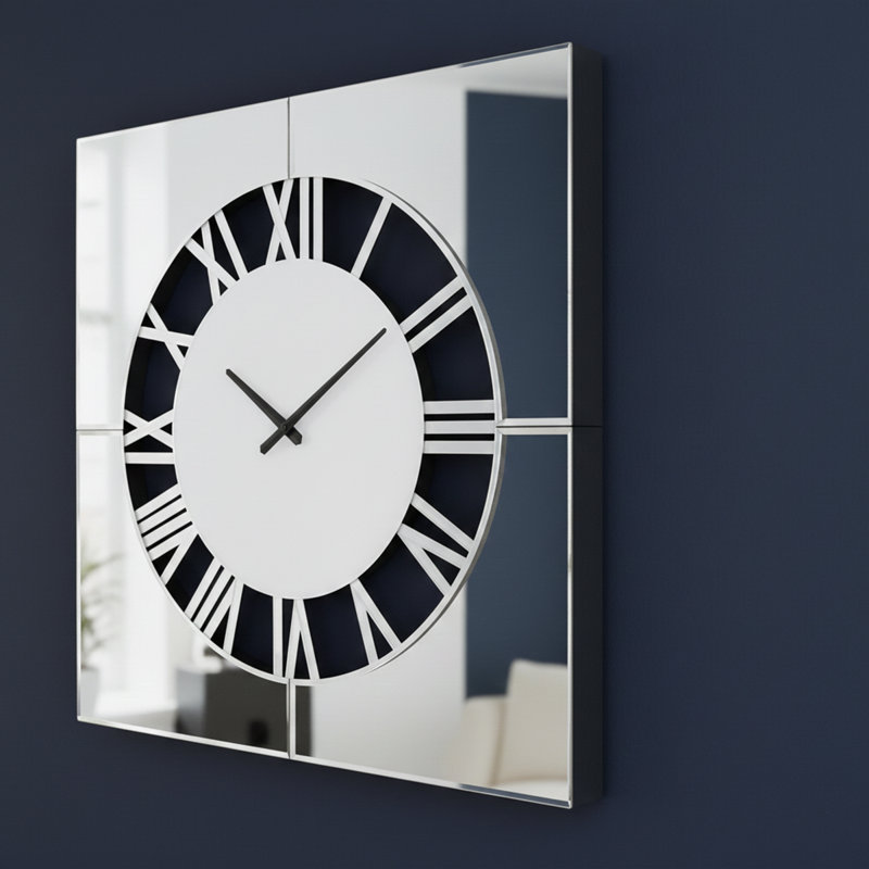Josy 80cm Mirror Wall Clock for Living Room Decor, Modern Wall Clock for Bedroom, White