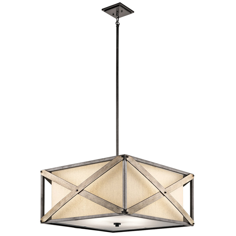 Lustre rectangulaire / carré unique à 4 lumières Cahoon, H 51 po x l 25,5 po x P 25,5 po, 4