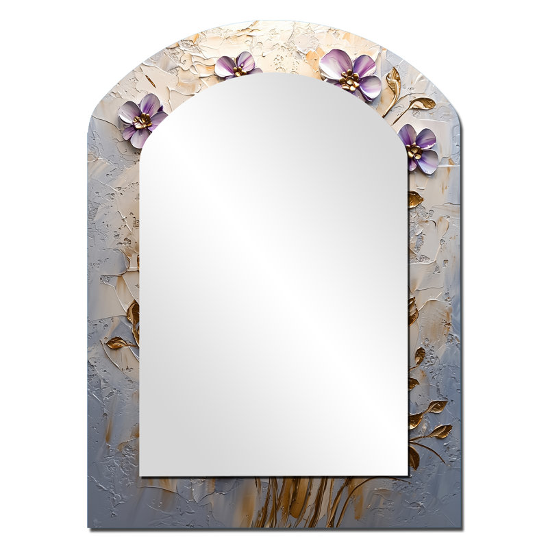 Mauve lilas doré fleurs Melody II - lilas, miroir asymétrique, miroir mural décoratif mauve, impression sur métal