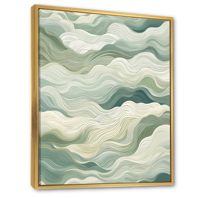 Green Line Art Nature Inspired Patterns On Canvas Print, 44" H x 34" W x 1.5" D, Gold Floater Framed