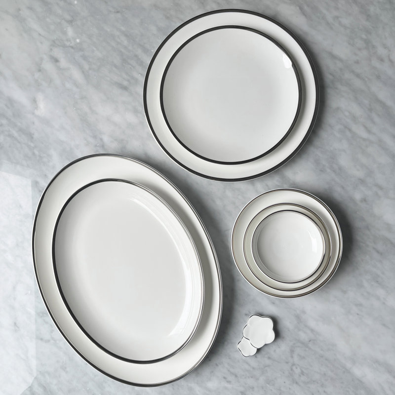 Twig New York Platinum Edge Dinnerware, White/Silver