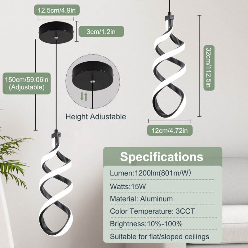 Luminaire suspendu moderne à DEL, Matte Black