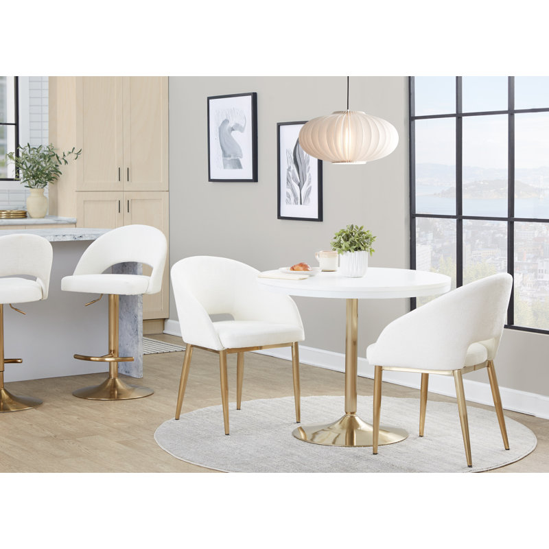 Chaises rembourrées Resme (ensemble de 2), Tissu blanc, Or métallique