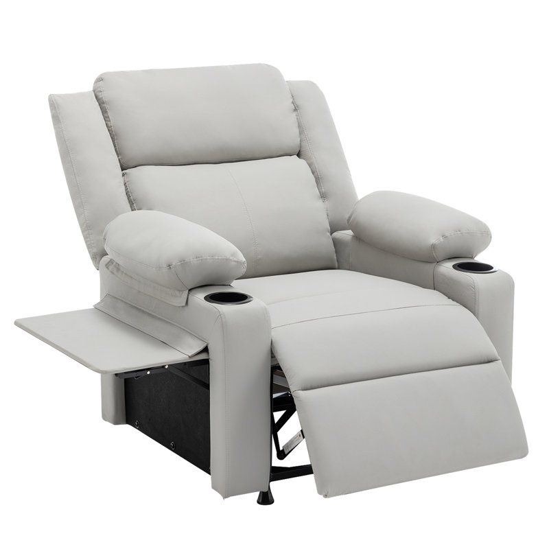 35" Wide Classic And Soft Overstuffed Power Standard Recliner With Cup Holder And Tray Table