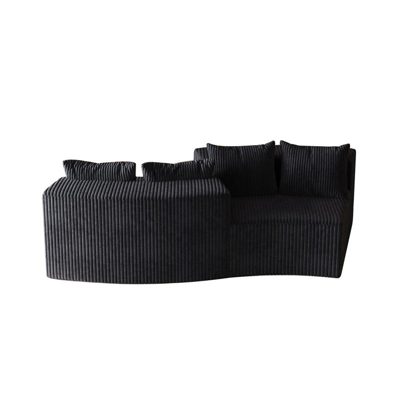 Boneless Curved Sectional Sofa With Four Pillows, Curved Modular Semi Circular Sofa, Comfy Couch, Black