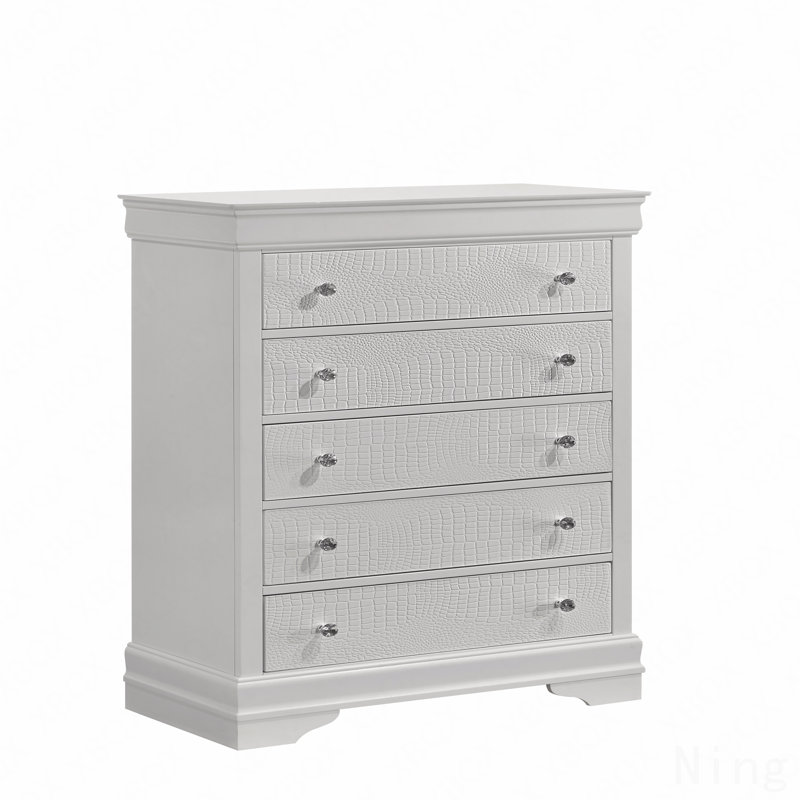 5-Drawer Chest, Modern Style  Woodenen Construction, White