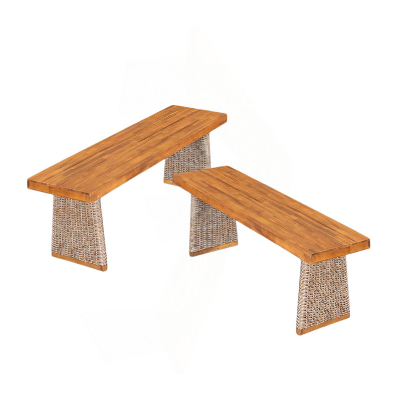 Outdoor Acacia Wood Bench(Set Of 2), Brown/Teak