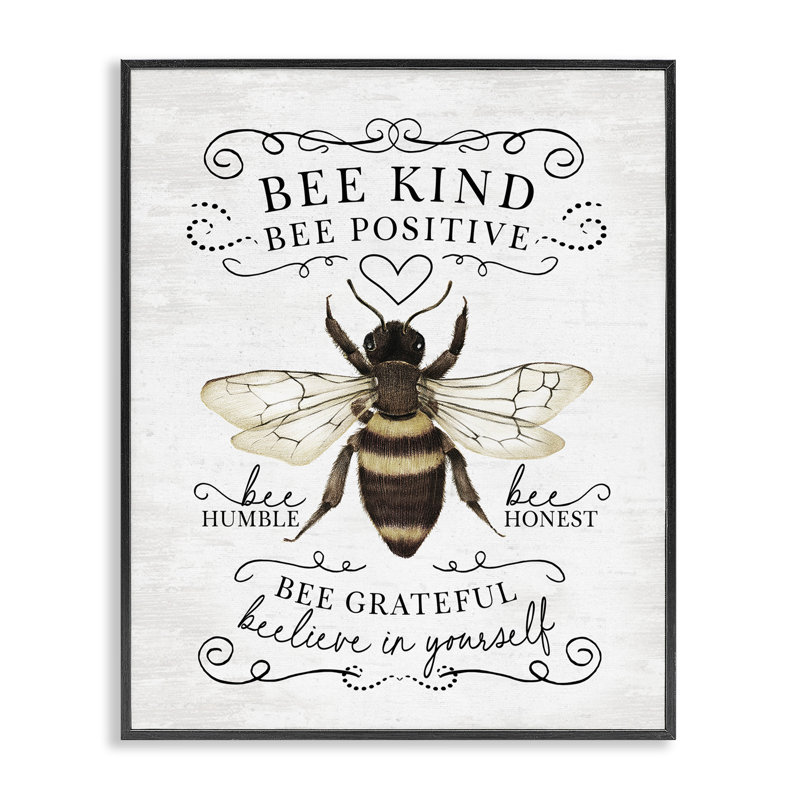 Giclée encadrée «Bee Kind», H 14 po x l 11 po, Giclée encadrée noir minuit