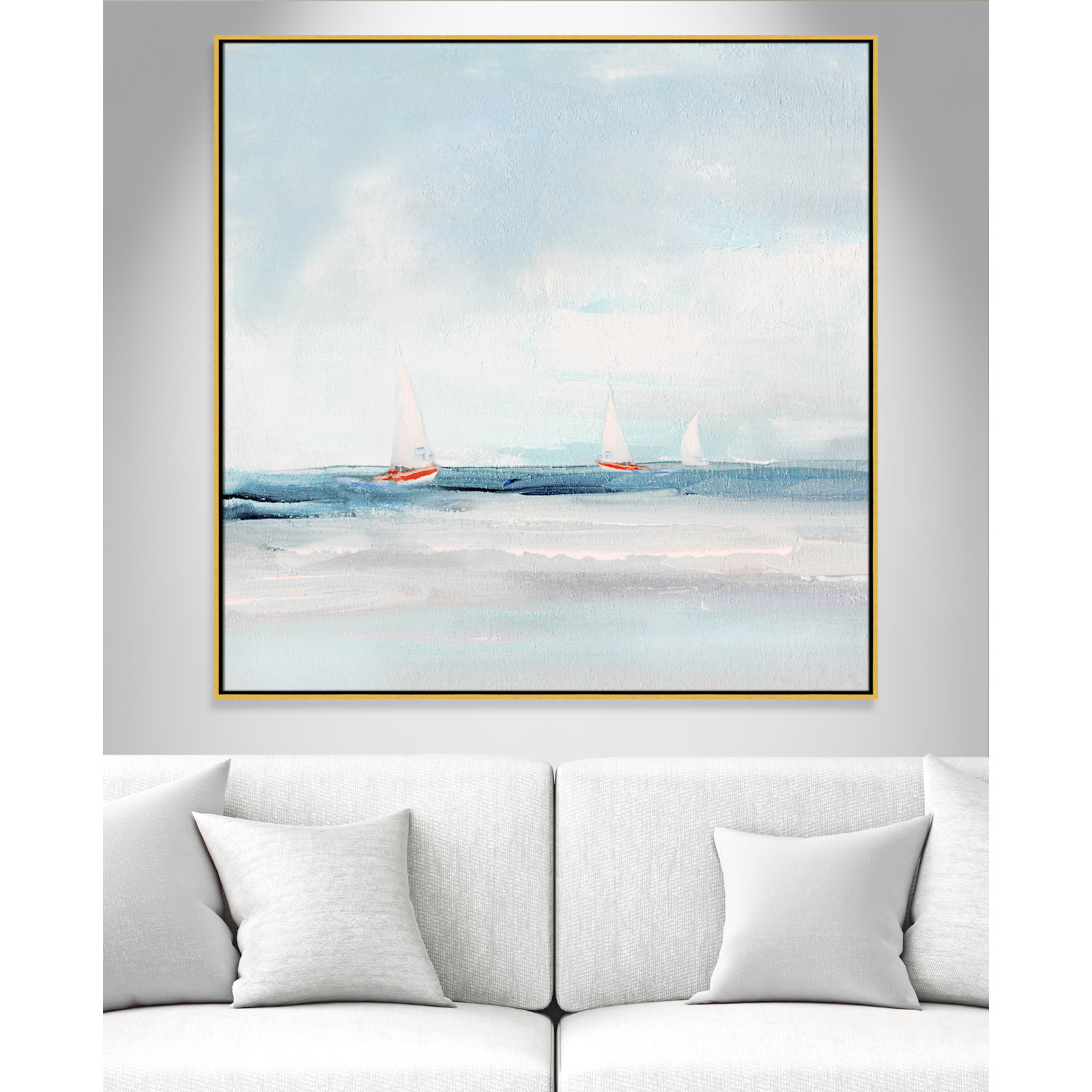 Caribbean Sail by Sally Swatland - Floater Frame Print on Canvas, 46.5" H x 46.5" W x 2" D, Gold
