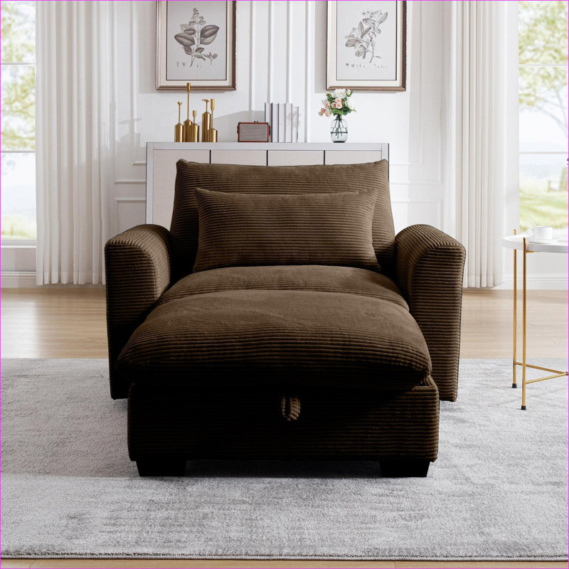 Canapés-lits, canapé modulaire moderne à assise profonde avec repose-pieds de rangement, pour salon, bureau, appartement | Velours côtelé | Brun clair brun clair