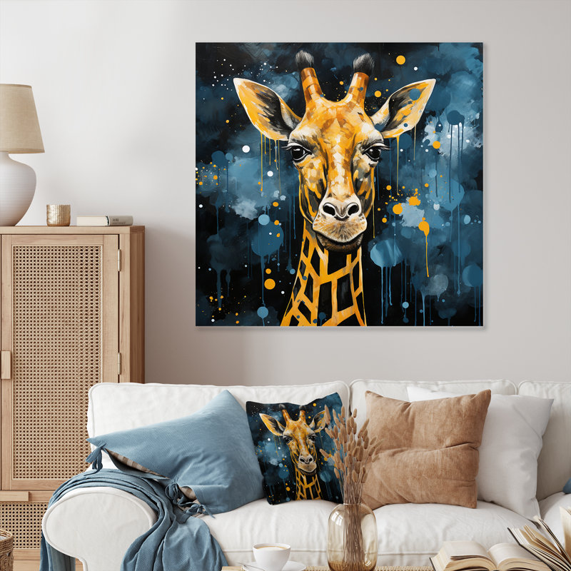 «Blue Creative Giraffe Groove III», art mural animal en métal girafe, H 36 po x l 36 po