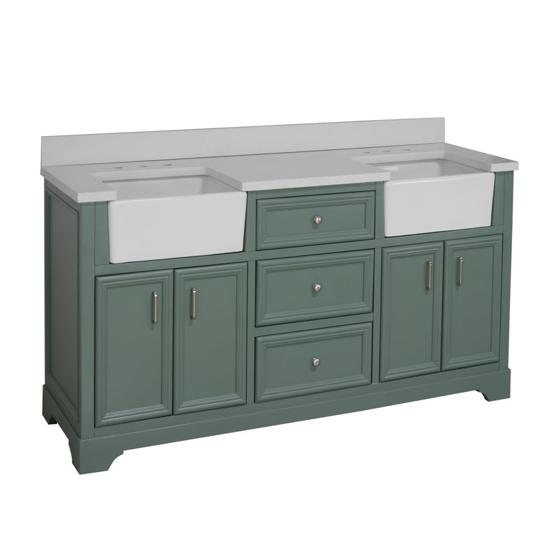 Ensemble de meuble-lavabo double 72 po Emiliano, Vert sauge, Quartz