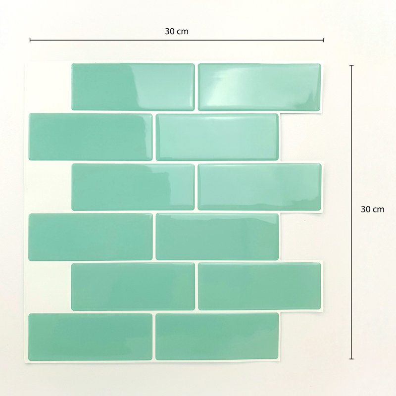Anjeli Glossy 3D Sticker Tile 30cm x 30cm, Mint Green