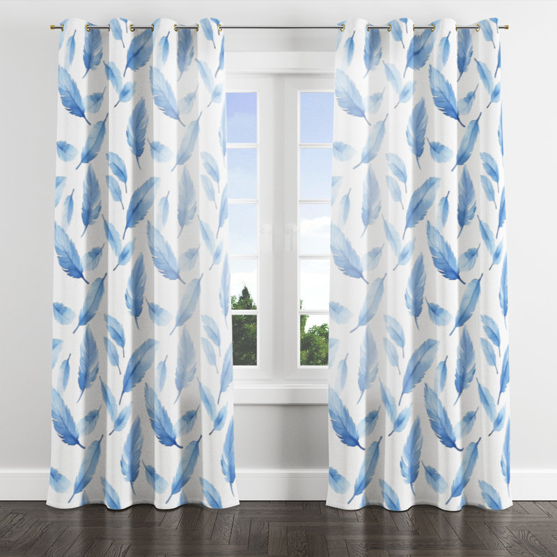 Rideaux Coastal pour chambre à coucher - Rideau à œillets floral Bradynn - 1 panneau, L 52 po x L 84 po, Œillets dorés